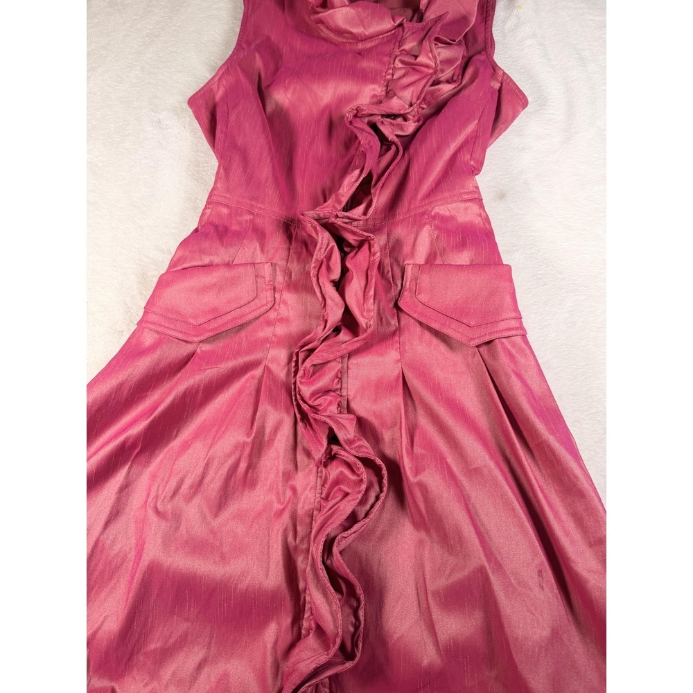 Samuel Dong Dress Womens S Pink Ruffle High Neck Bubble Hem Fit & Flare Party - Picture 3 of 14